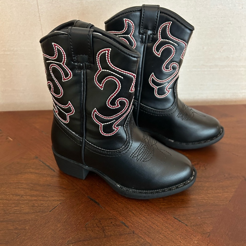 Toddler Black Western Cowboy Boots, Red and white Embroidery size 7 toddler -NEW - Picture 9 of 10